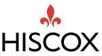 The Hiscox company logo, featuring a red fleur-de-lis icon above the word 