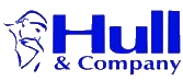 Logo for Hull & Company featuring a stylized line drawing of a profile and the blue text 