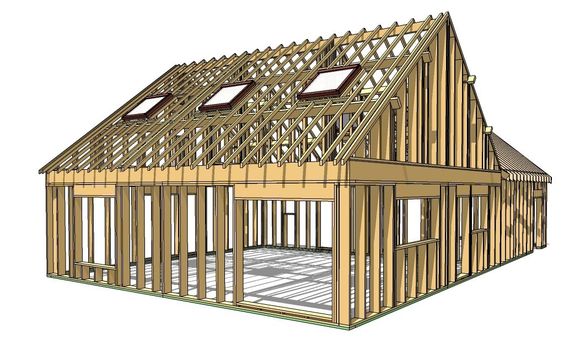 Autre vue 3D de l'ossature d'une maison