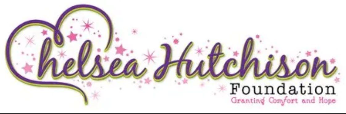Chelsea Hutchison Foundation logo with purple script, a heart, and pink stars on white background