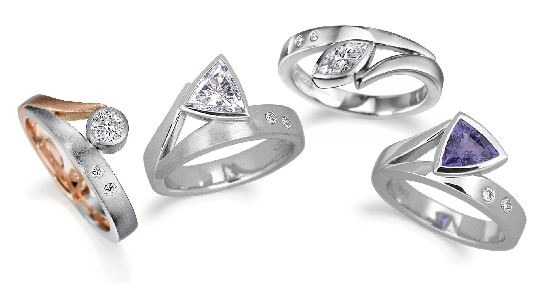 Examples of Aurum designer-jewellers Flick engagement ring style