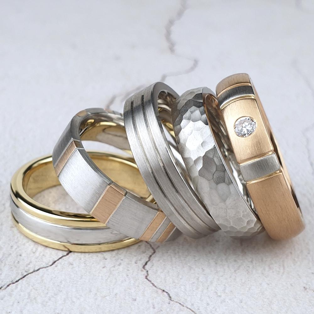 A selection of unique wedding rings Selection of unique wedding rings