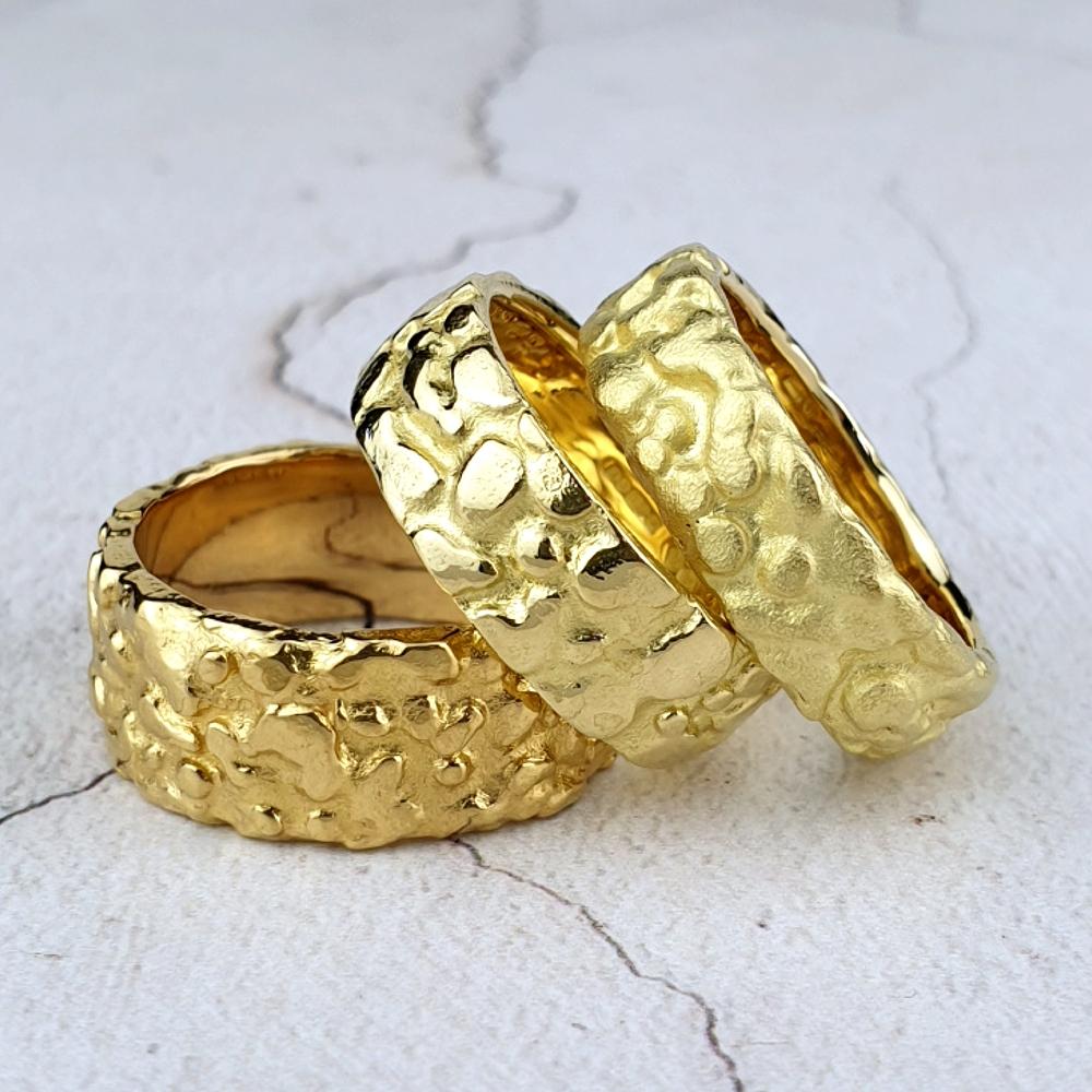 Gold nugget textured wedding rings Gold nugget textured wedding rings