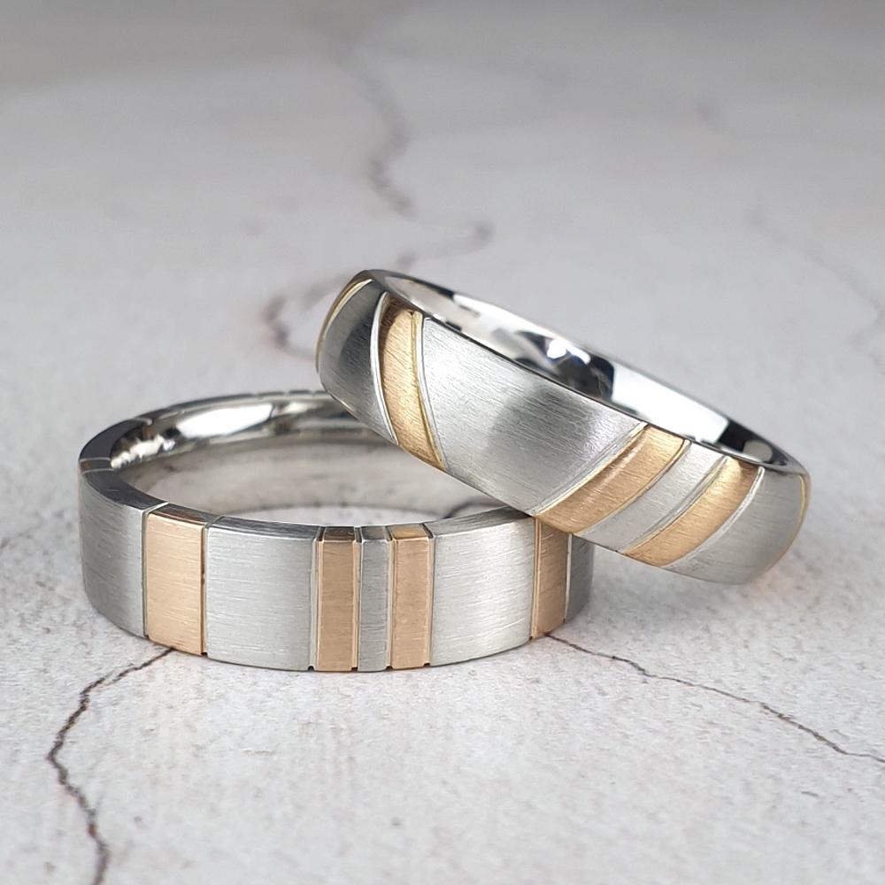 Platinum court and flat-court wedding rings in platinum with gold