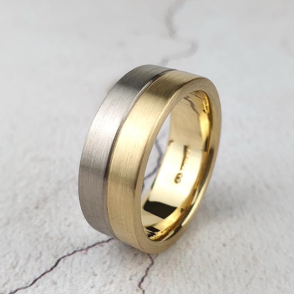 Matte finish two band ring in platinum and gold