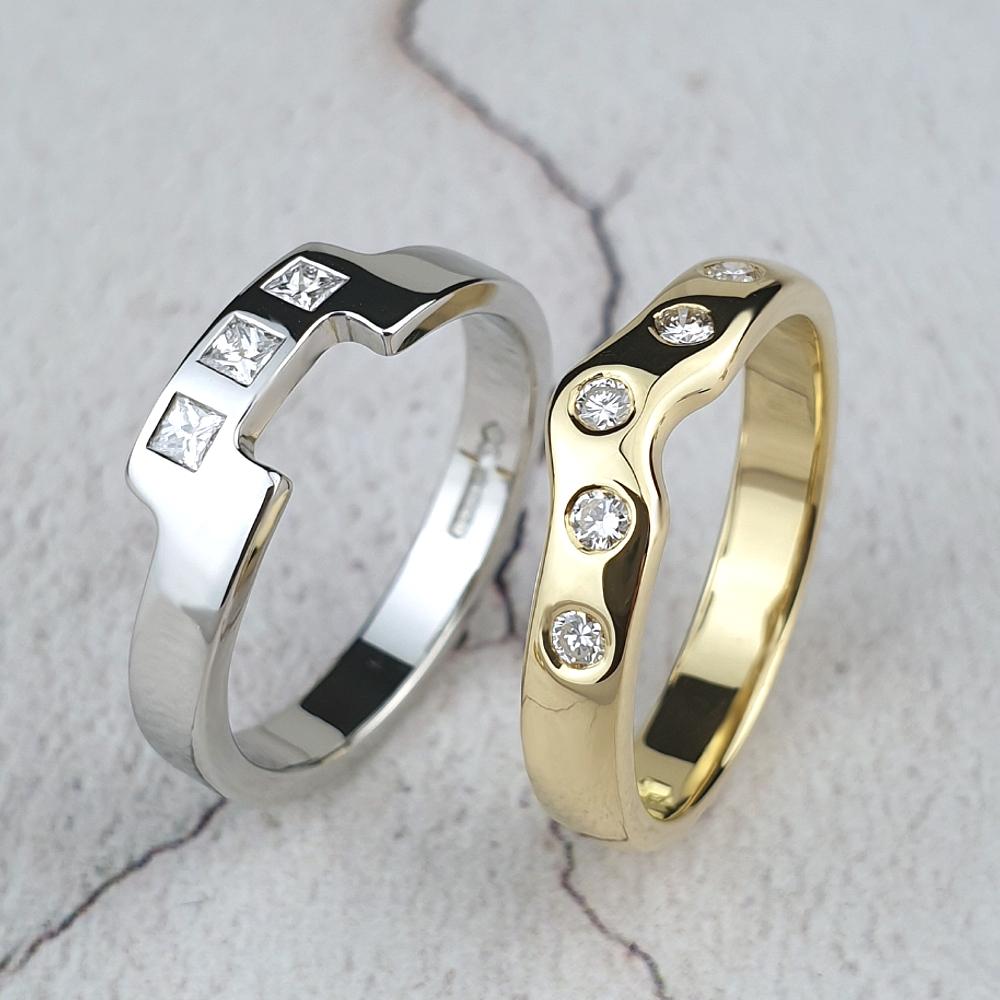Fitted bands with gipsy-set diamonds