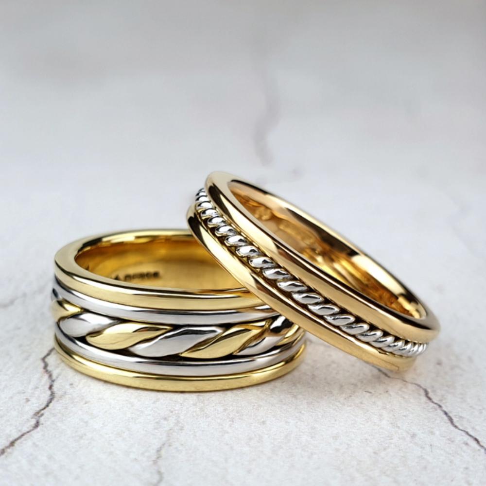 Banded wedding rings with twisted detail Banded rings with twisted details