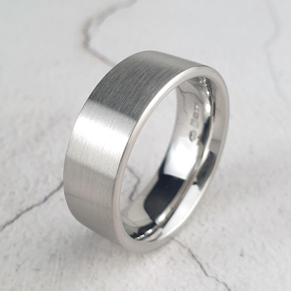 Platinum flat court wedding band