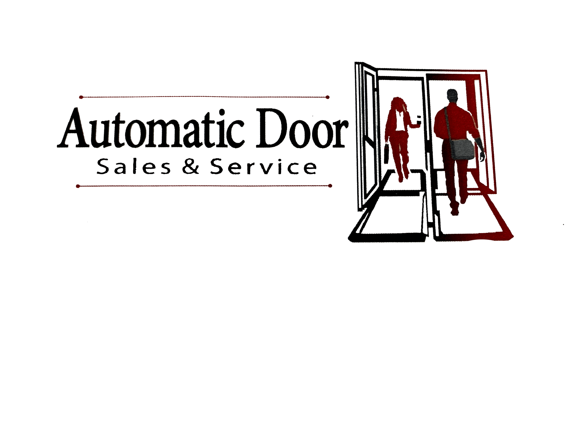 Automatic Door Sales & Service logo with two red figures entering a doorway