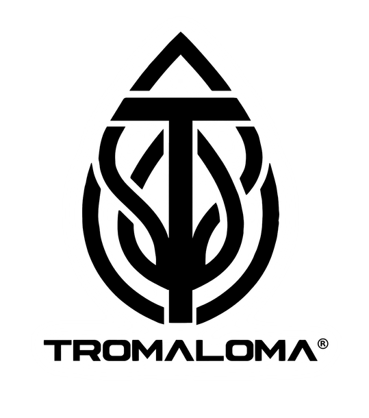 Black stylized leaf and arrow logo with the word “TROMALOMA” underneath