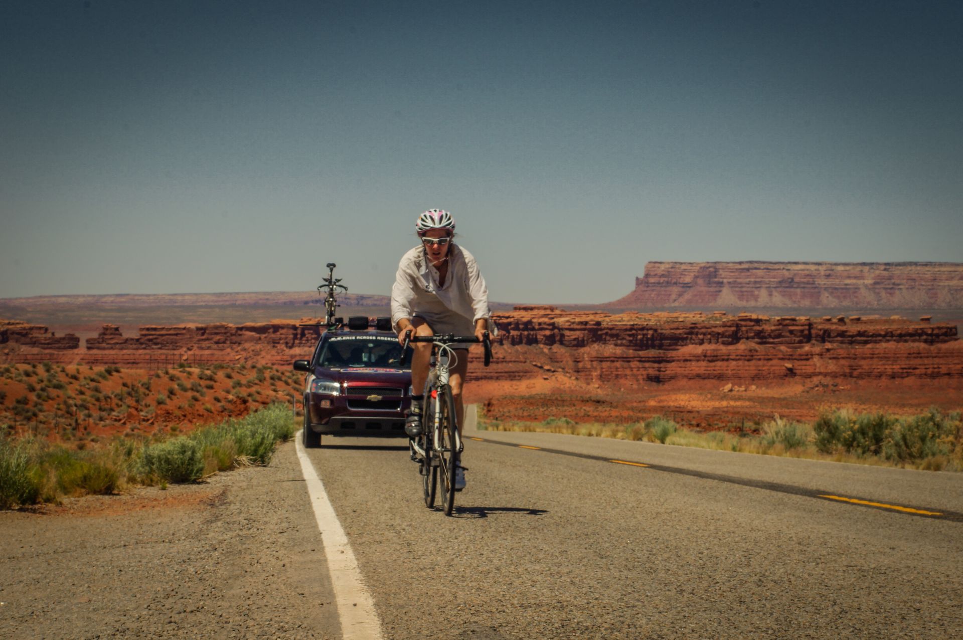 The support van is never far behind.