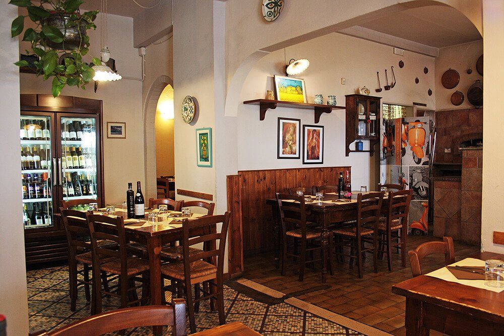 The interior of the pizzeria