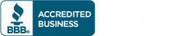 BBB Accredited Business logo: blue rectangle with white text and a torch icon.