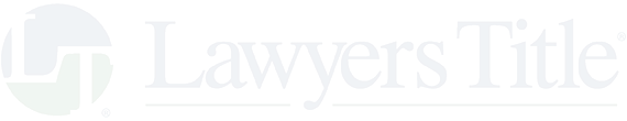 A white logo for a law firm called lawyers title.