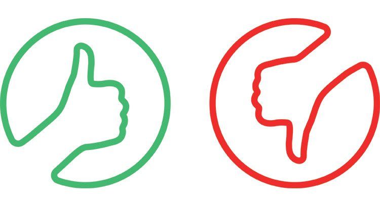 A green thumbs up and a red thumbs down icon on a white background.
