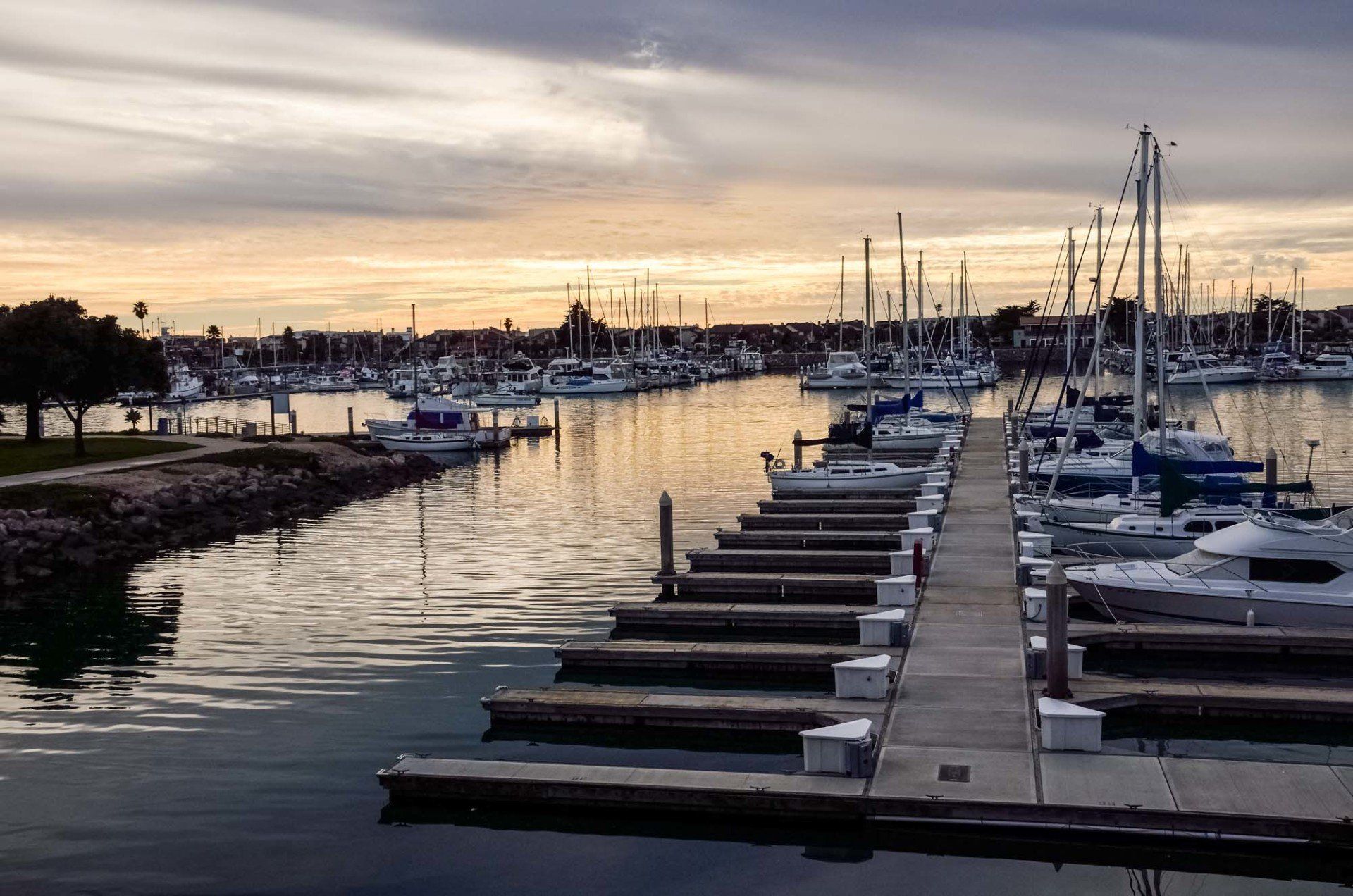 Port and harbor at sunset