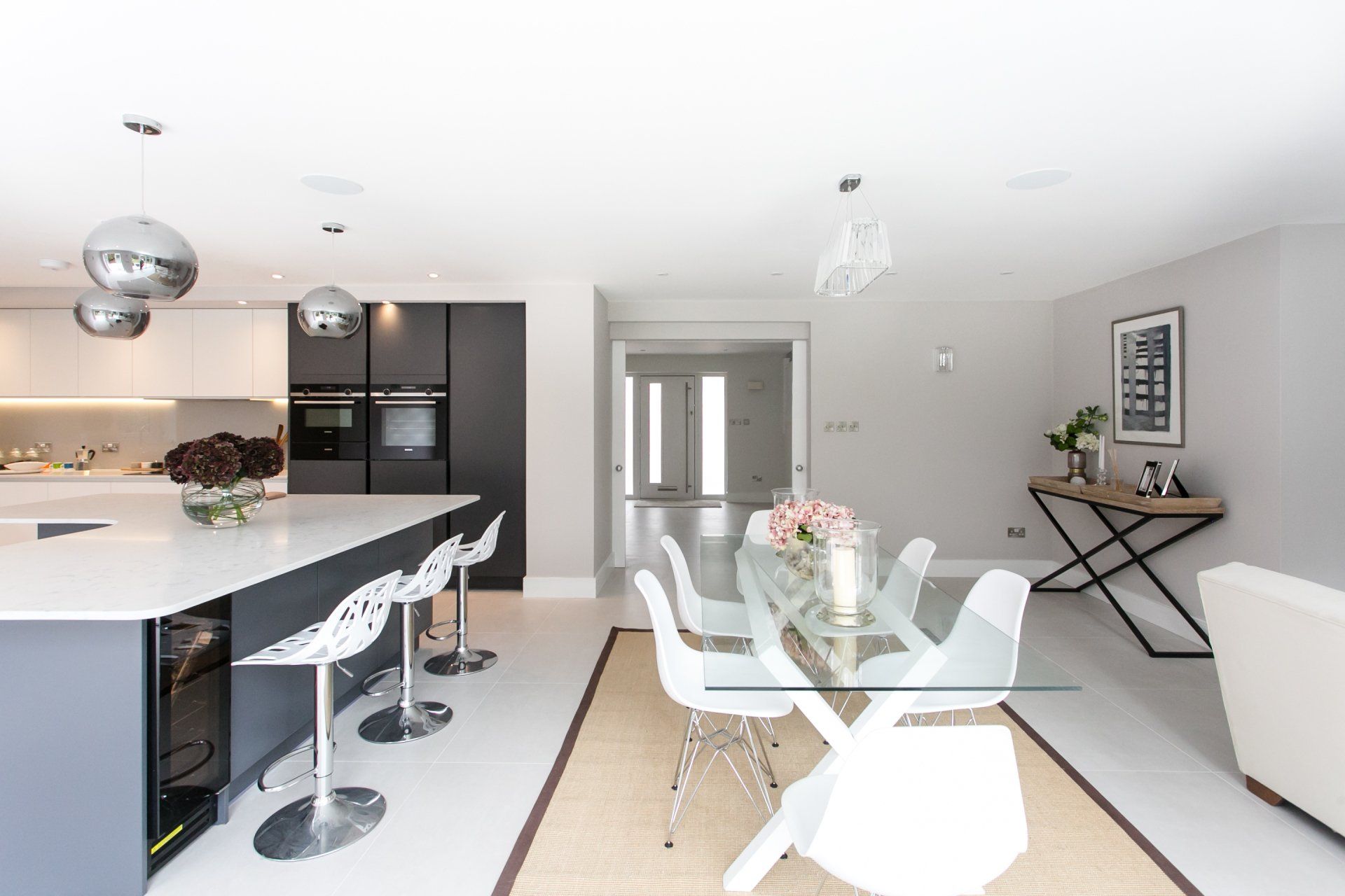 Glass table extension dining area