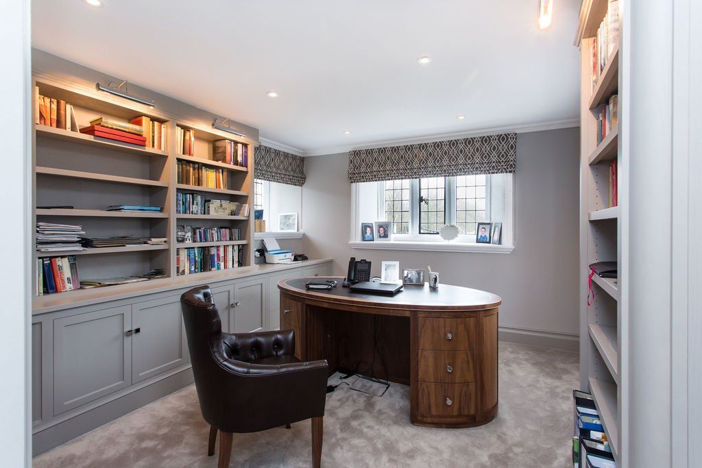 Library study interior design with bespoke furniture