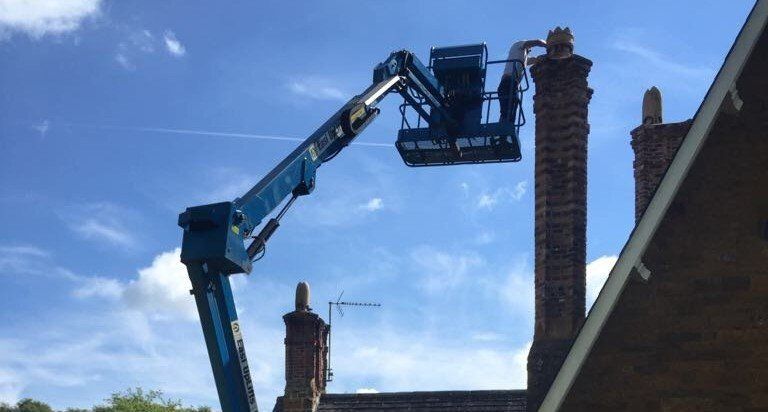 Chimney repair work in progress