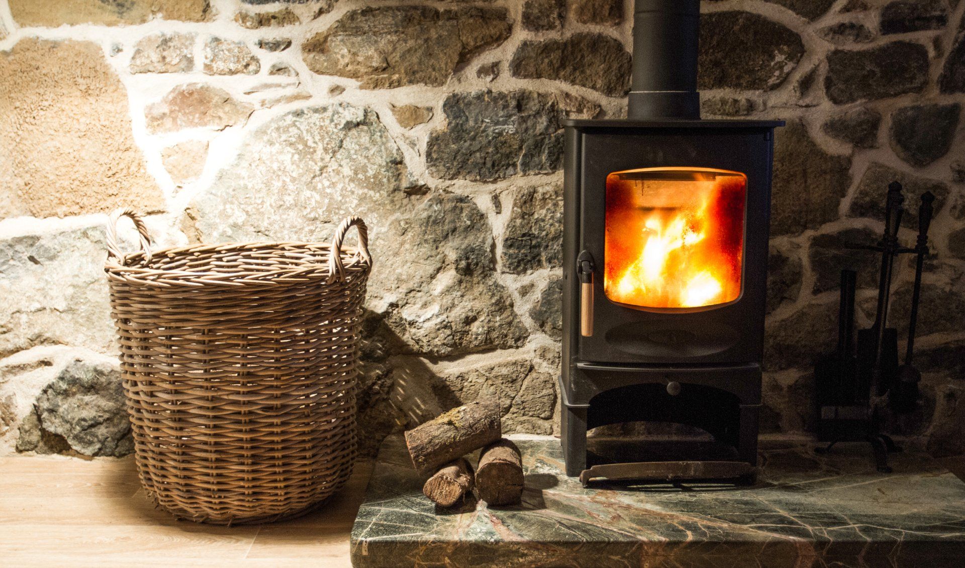 Fireplace and a basket