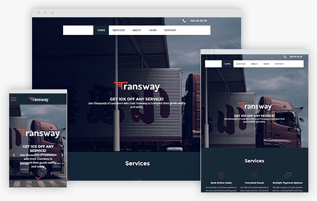 A website for transway is displayed on a computer , tablet , and phone.