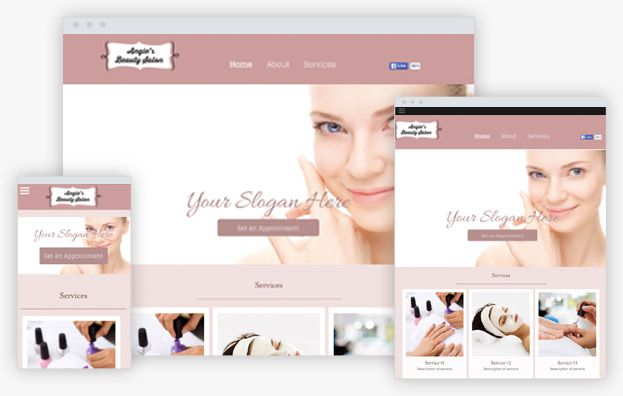A woman 's face is on a website on a computer , tablet , and phone.