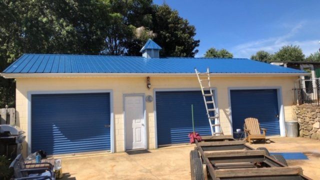 Garage Blue Roof ─ Canton, North Carolina ─ Shane Willis Construction