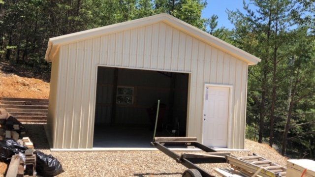 White Double Door Garage ─ Canton, North Carolina ─ Shane Willis Construction
