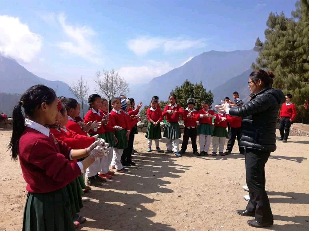 Teaching hand washing hot spots to the children in Nepal