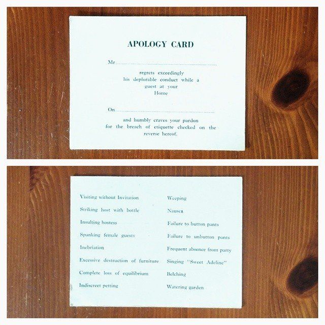 Hugh Weir's Apology Card