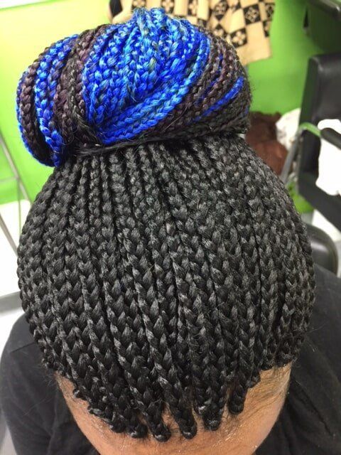 Stylish Black with Blue Hair African Braid — Wilmington, DE — Tess African Hair Braiding & Beauty Supply