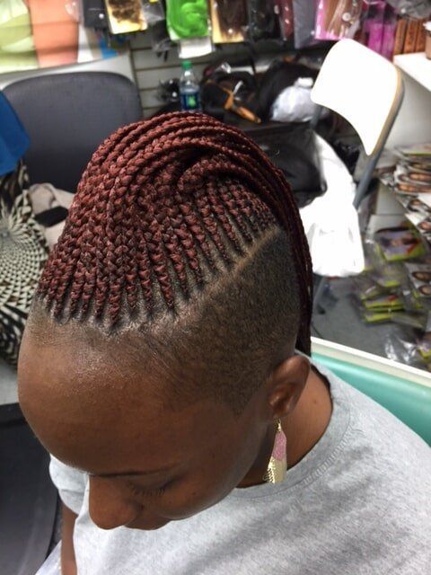 Stylish Black with Red Hair Mohawk Braid — Wilmington, DE — Tess African Hair Braiding & Beauty Supply