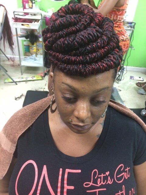 Black and Purple Hair Spiral Braid — Wilmington, DE — Tess African Hair Braiding & Beauty Supply