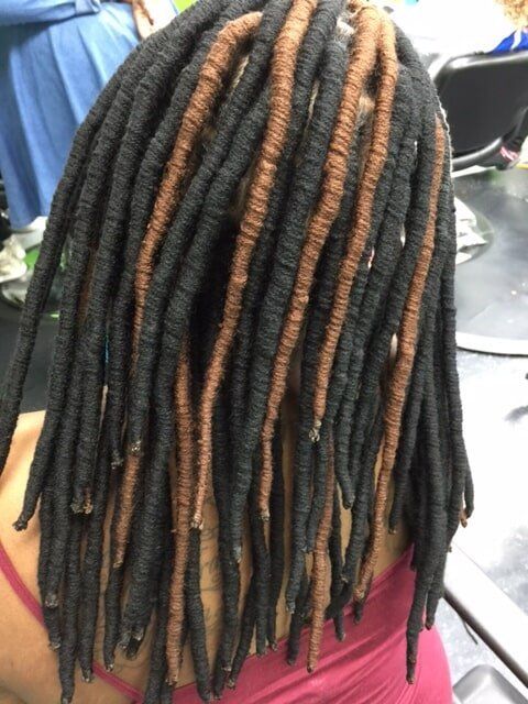 Long Black With Orange Hair Braid — Wilmington, DE — Tess African Hair Braiding & Beauty Supply