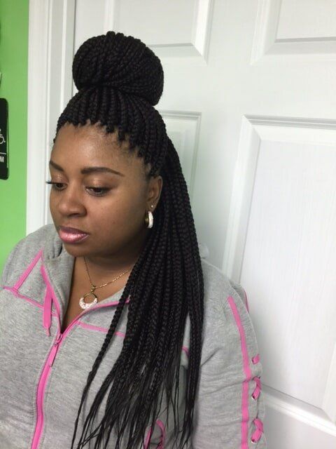 Long Black With Bun Braid — Wilmington, DE — Tess African Hair Braiding & Beauty Supply