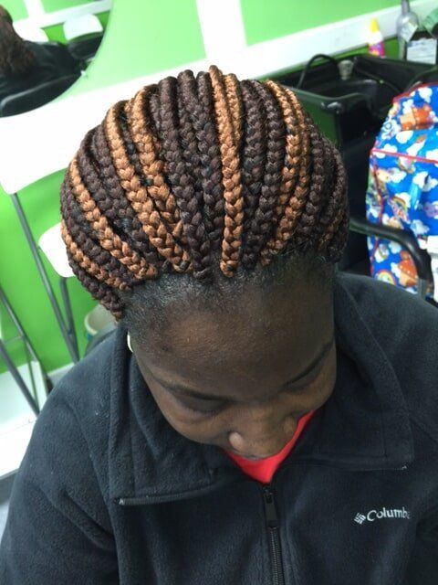 Brown With Orange Hair Braid — Wilmington, DE — Tess African Hair Braiding & Beauty Supply
