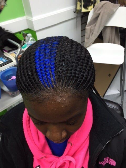 Black With Blue Hair African Braid — Wilmington, DE — Tess African Hair Braiding & Beauty Supply