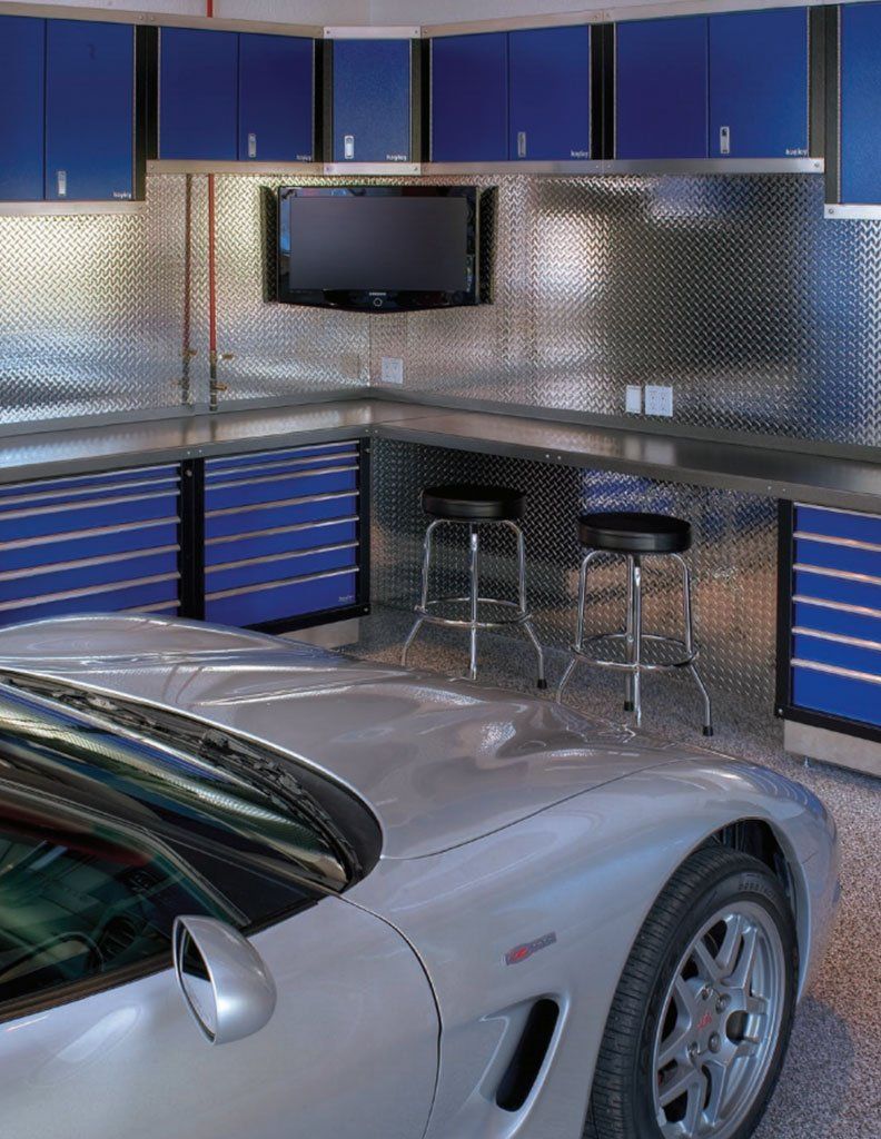 Custom garage storage cabinet with sliding doors