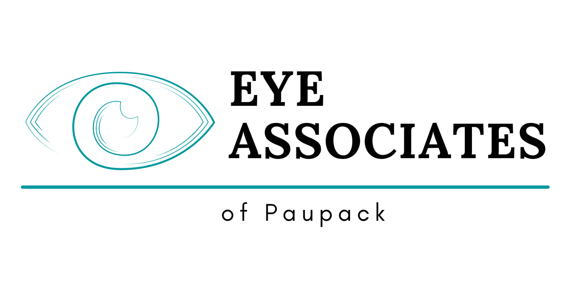 The logo for eye associates of paupack shows an eye with a swirl around it.