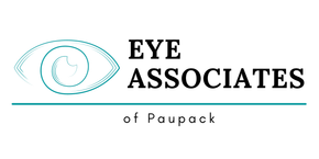 The logo for eye associates of paupack shows an eye with a swirl around it.