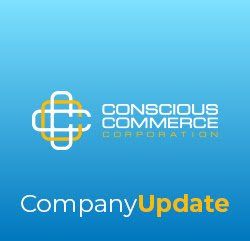 The logo for conscious commerce corporation is on a blue background.