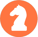 A white chess piece in an orange circle.