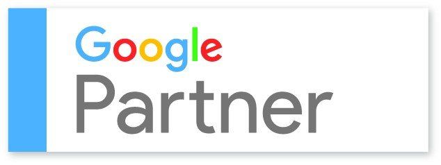 A google partner logo with a blue border on a white background.