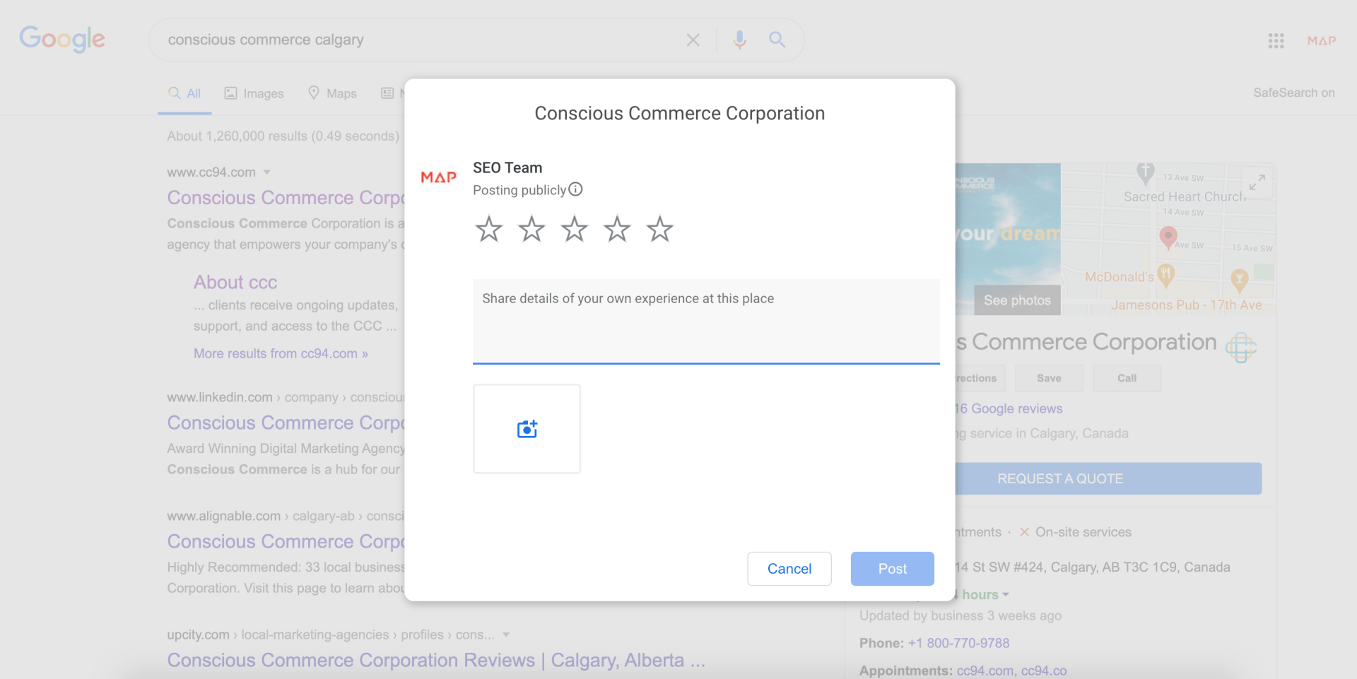 A screenshot of a google review form on a website.