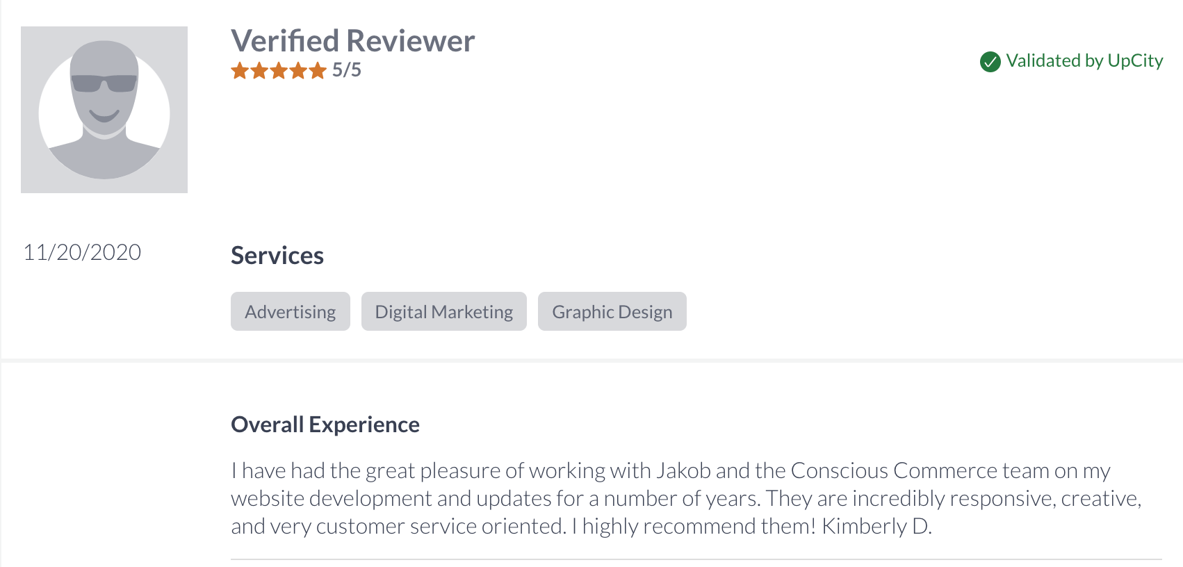 A screenshot of a verified reviewer on a website.