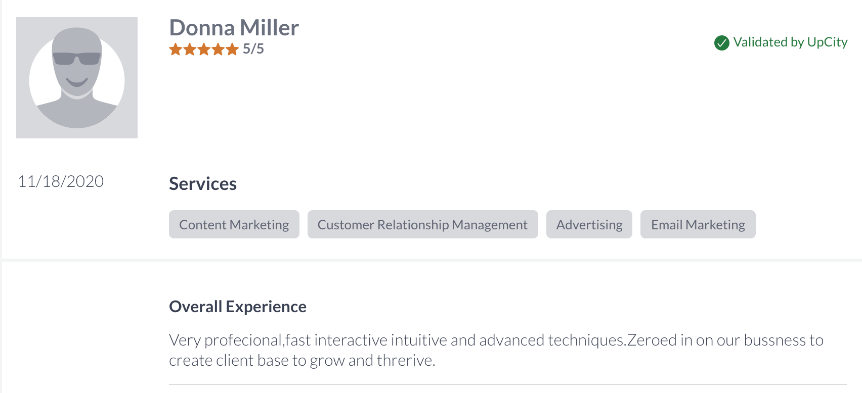 A screenshot of donna miller 's profile on a website