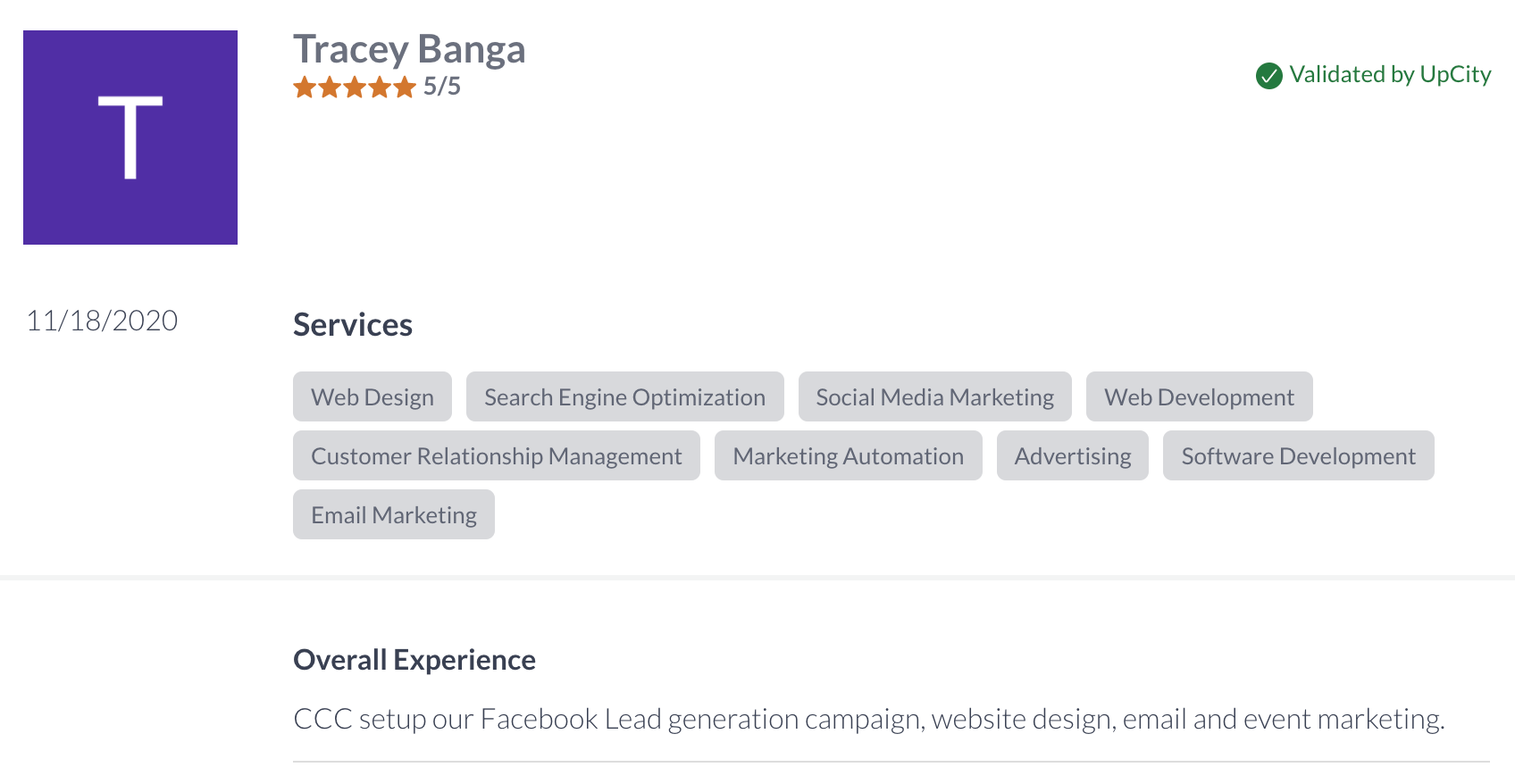 A screenshot of a person 's profile on a website.