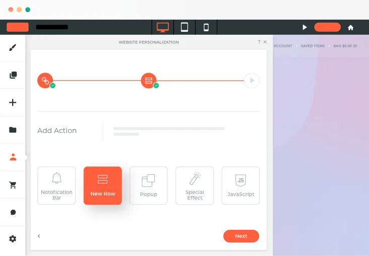 A computer screen is open to a page that says add action