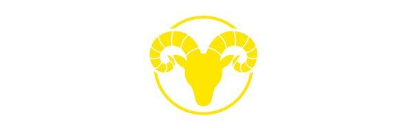 A yellow ram head in a yellow circle on a white background.