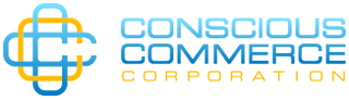 A blue and yellow logo for conscious commerce corporation